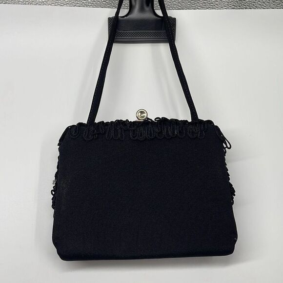 Vintage Handbags - Vintage Black satin fringe bag.